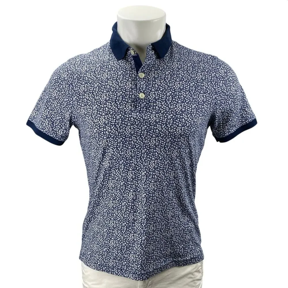 Banana Republic Men's Blue Floral Short Sleeve Golf Cotton Polo Shirt Top Size S